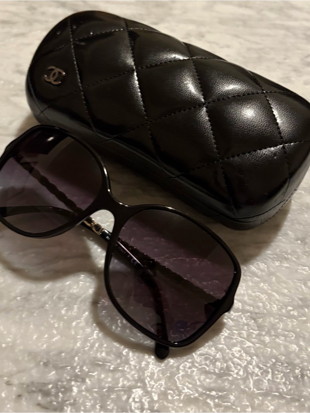 CHANEL Black Sunglasses with Quilted Black Case